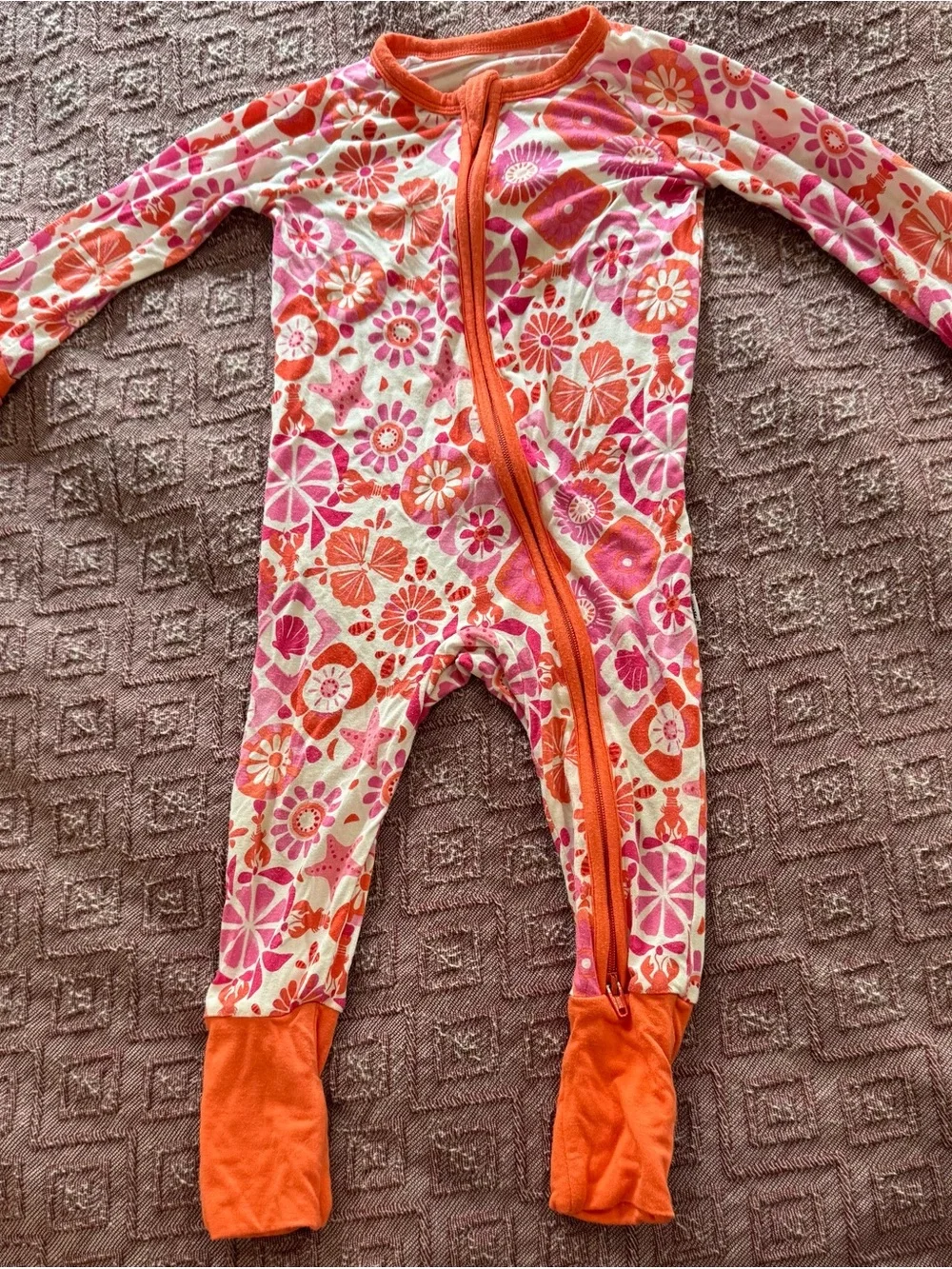 Little Sleepies Floral Zip One-Piece - Pink & Orange Size 3-6 Months
